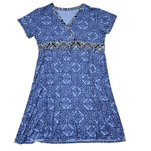 LL Bean Dress Plus Size 3X Black Geometric Summer‎ Knit Empire Wrap Flowy Casual